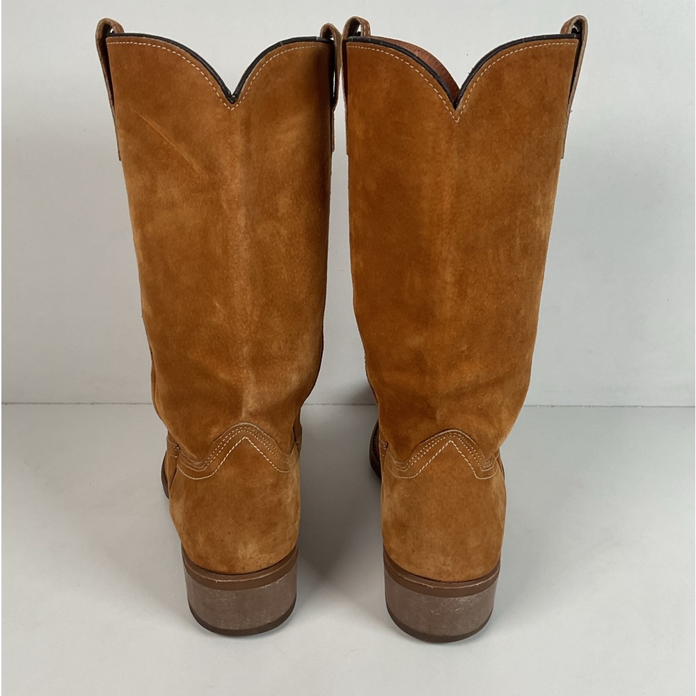 Vintage Wolverine Full Suede Cowgirl Boots 8 M Harvest Wheat Vibram - Picture 14 of 16